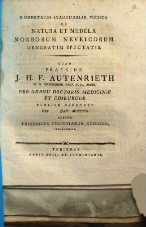 Dissertatio inauguralis medica de natura et medela morborum nevricorum generatim spectatis