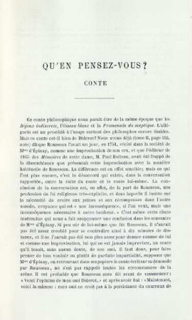 Qu'en pensez-vous? Conte