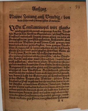 Newe Zeittung von des Türckischen Soldan Solimanus, tödtllichen Abgang, und auffsetzung seines Sons Selins, und dessen grausamen fürnemens