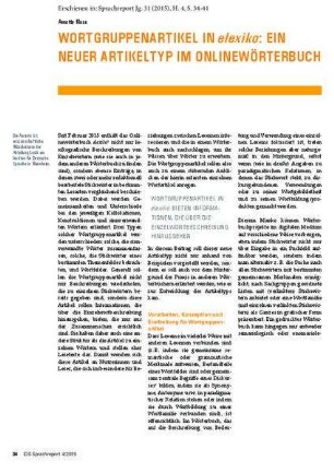 Wortgruppenartikel in elexiko: Ein neuer Artikeltyp im Onlinewörterbuch