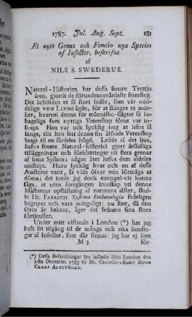 Et nytt Genus och Femtio nya Species af Insecter