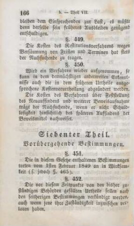 Siebenter Theil. Vorübergehende Bestimmungen