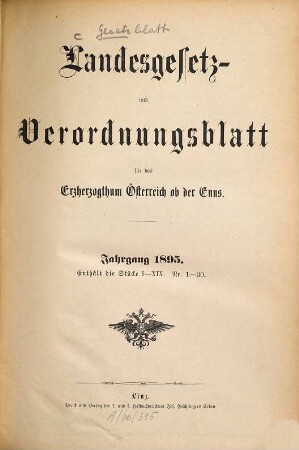 Landesgesetz- und Verordnungsblatt für Oberösterreich. 1895, 1895
