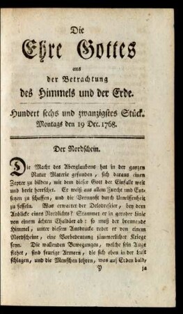 Hundert sechs und zwanzigstes Stück. Montags den 19 Dec. 1768