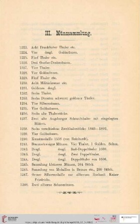 III. Münzsammlung (Nr. 1223 - 1248)