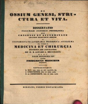 De ossium genesi, structura et vita : Diss. inaug. anat.-physiol. ; cum tab. aen. II.