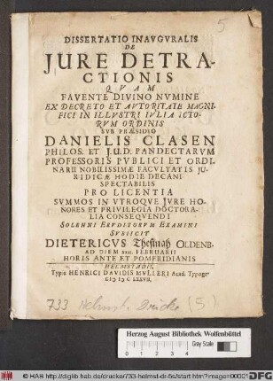 Dissertatio Inauguralis De Iure Detractionis