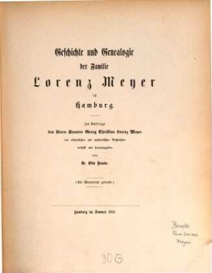 Geschichte und Genealogie der Familie Lorenz Meyer in Hamburg