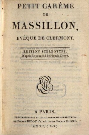 Petit Carême De Massillon, Évêque De Clermont