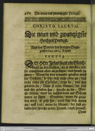 Die neun und zwantzigste Hochzeit-Predigt