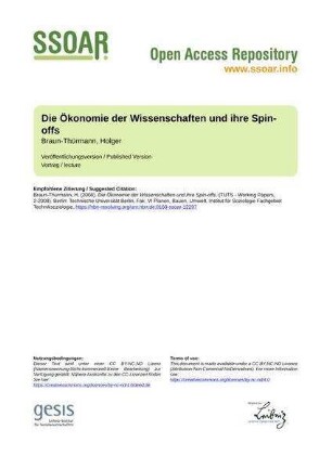 Die Ökonomie der Wissenschaften und ihre Spin-offs