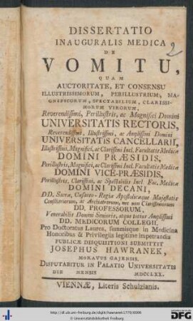 Dissertatio Inauguralis Medica De Vomitu
