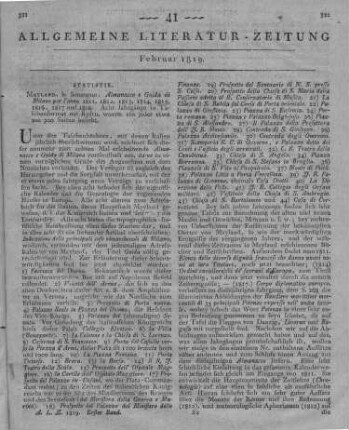 Almanacco e Guida di Milano. Per l'anno 1811, 1812, 1813, 1814, 1815, 1816, 1817, 1818. Mailand: Sonzogno [s.a.]