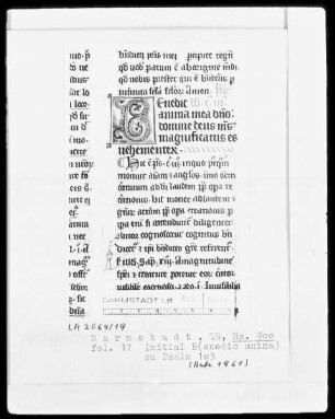 Psalmi cum commentariis Patris Alberti — Initiale B (enedic anima), Folio 17recto