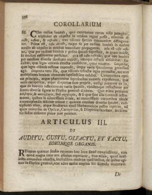 Articulus III. De Auditu, Gustu, Olfactu, Et Tactu Eorumque Organis.