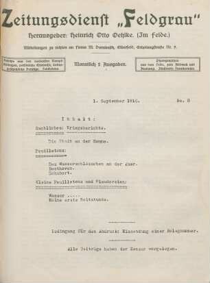 13.1916: Zeitungsdienst Feldgrau