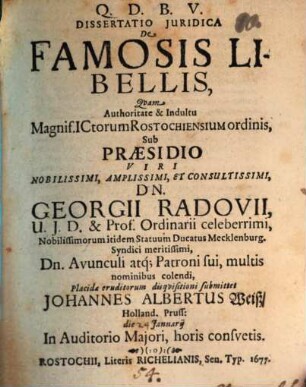 Dissertatio Juridica De Famosis Libellis