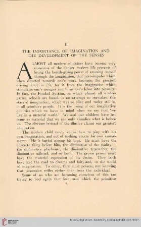 II. The Importance of Imagination and the Development of the Senses