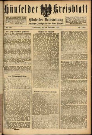 Ausgabe vom Donnerstag, den 16. November 1922.