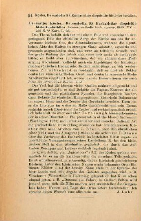 54 [Rezension] Köster, Laurentius, De custodia sanctissimae eucharistiae