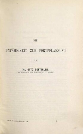 Handbuch der gerichtlichen Medicin, 3. Die Unfähigkeit zur Fortpflanzung [u.a.]