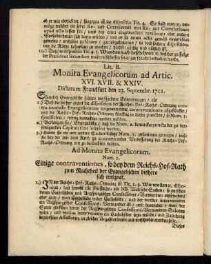 Lit. B. Monita Evangelicorum ad Artic.