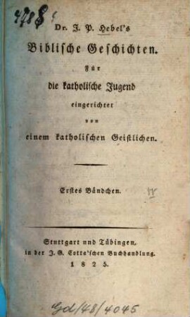 Johann Peter Hebel's Biblische Geschichten. [1]