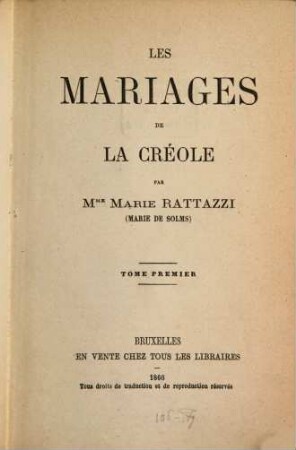 Les mariages de la créole. 1