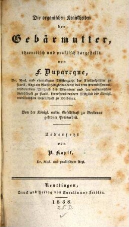 Die organischen Krankheiten der Gebärmutter