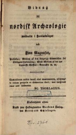 Bidrag til nordisk Archaeologie : meddeelte i Forlaesninger