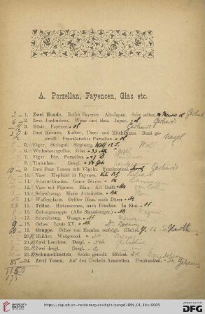 A. Porzellan, Fayencen, Glas etc. (Nr. 1- 141)