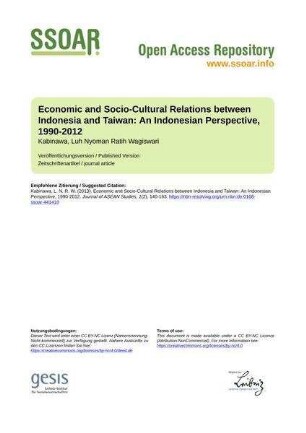 Economic and Socio-Cultural Relations between Indonesia and Taiwan: An Indonesian Perspective, 1990-2012