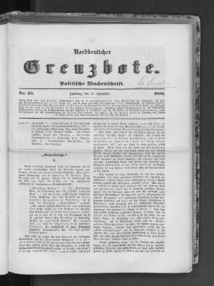 No. 25. Hamburg, den 10. November. 1861.