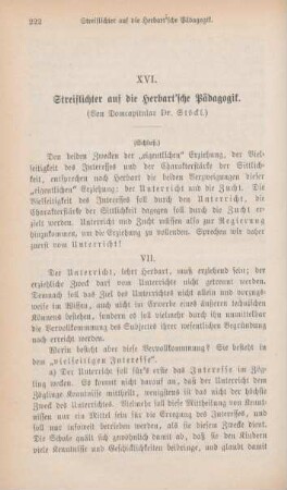 222-236 Streiflichter auf die Herbart'sche Pädagogik : III.