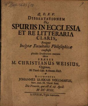 De spuriis in ecclesia et re litteraria claris