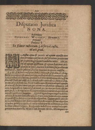 Disputatio Iuridica Nona. Respondente Hermanno Wilkenio, Hermanni P. Bremensi.