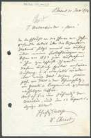Brief von Hermann Christ an Regensburgische Botanische Gesellschaft