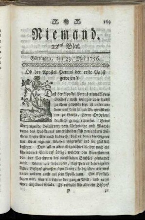 22tes Blat. Göttingen, den 29. Mai 1756.