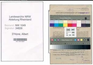 Entnazifizierung Albert D'Hone , geb. 19.07.1922 (Bahninspektor)