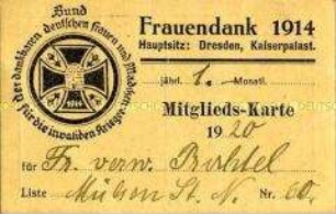 Mitgliedsausweis des Vereins Frauendank 1914