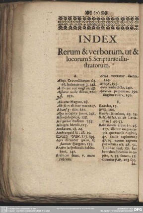 Index Rerum & verborum, ut & locorum S. Scripturae illustratorum