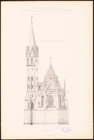 Grabkapelle: Ansicht Ostseite (aus: C. Schäfer, Die Bauhütte, Entwürfe im Stile des Mittelalters, 3. Bd., 1895, Blatt 5)