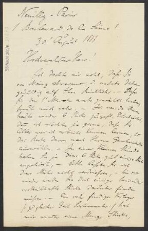 Brief an B. Schott's Söhne : 30.08.1887