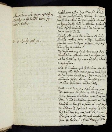 35r-36r, Aus dem Augspurgisches Reichs-Abschied vom 19. Nov. 1530