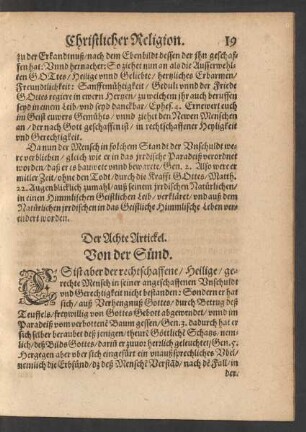 Der Achte Artickel. Von der Sünd.