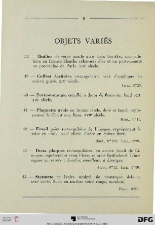 Objets variés (Nr. 38-55)