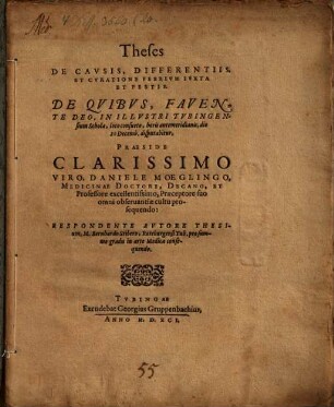 Theses de causis, differentiis et curatione febrium iuxta et pestis