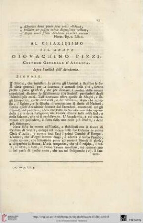 Al chiarissimo Sig. Abate Giovachino Pizzi