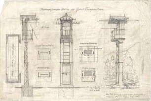 Thiersch, August ; Transformationsstationen, Masttransformatoren, Entwürfe - Grundrisse, Ansichten, Schnitt, Querschnitt, Perspektive