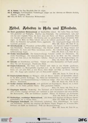 Möbel. Arbeiten in Holz und Elfenbein (Nr. 444-542)